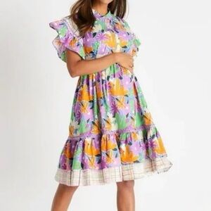 CeliaB Vibrant Floral woman’s L Dress in Purple and Green